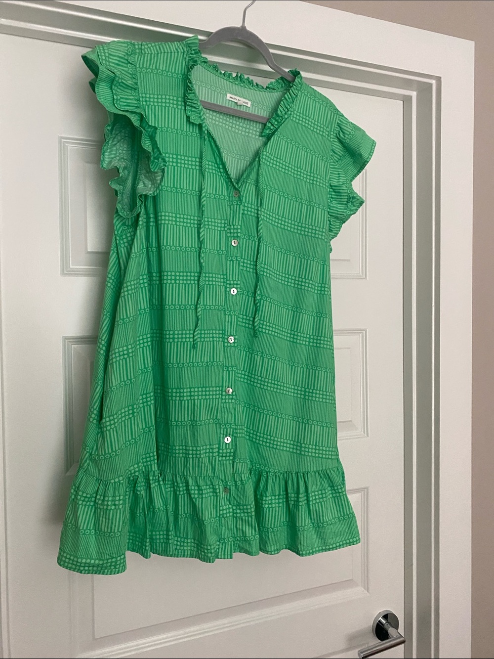 Green Ruffle-Trim Button-Front Casual Dress